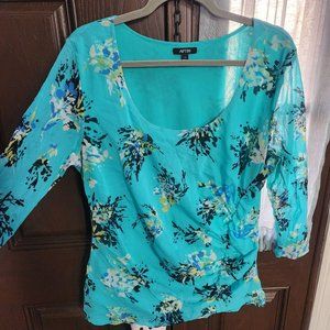 APT 9 Ladies Dressy Work Blouse- Ruching and Sheer 3/4 Sleeve (XL)